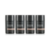 Four bottles of Toppik hair building fibers light brown on a white background